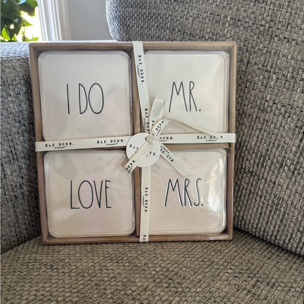 Rae Dunn Cream and Black Coaster Set